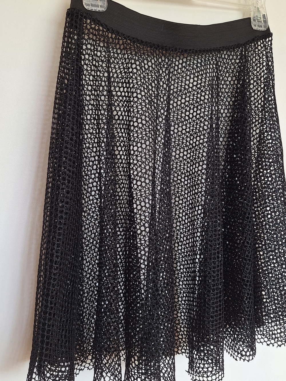 BEAUTY IN DEKAY RARE Black Mesh Large Fishnet  A-Line Goth Midi Skirt Sz M - Picture 3 of 7